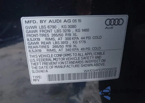 2015 Audi Q7 3.0T Premium из США, поврежденный, VIN WA1CGAFE2FD026225